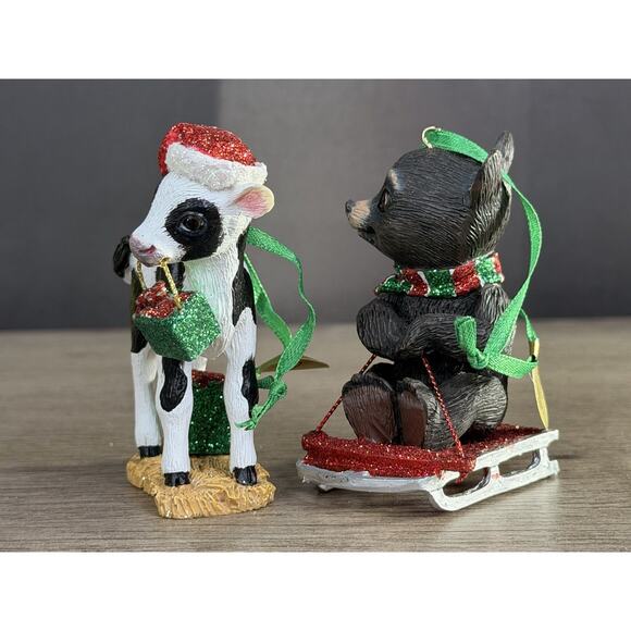 NIB Pair Danbury Mint Baby Animal Ornament Collection Calf And Black Bear - Picture 2 of 7